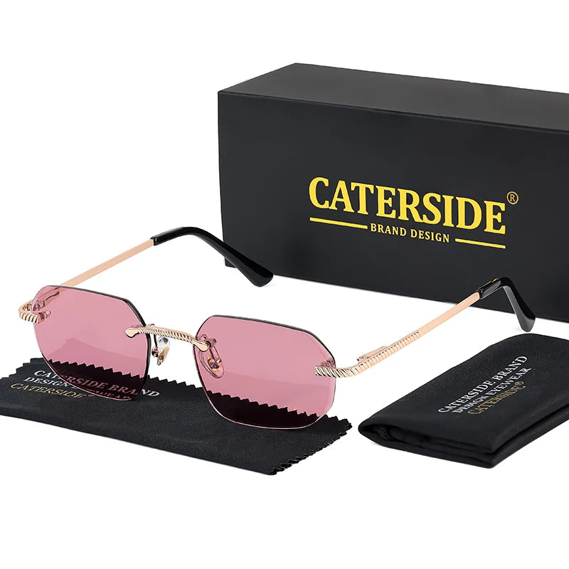 CATERSIDE New Retro Rimless Sunglasses Men's Polygon Luxury Brand Designer Sun Glasses Women Party Festival Eyewear Gift Case