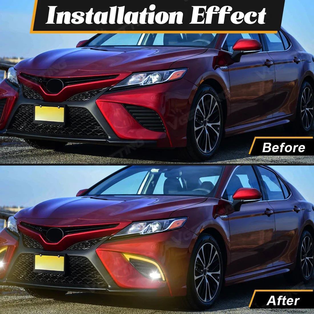 For Toyota Camry SE XSE 2018 2019 2020 8th DRL Fog Lamps LED Daytime Running Lights Front Bumper Daylights Turn Signal Lamps 12V