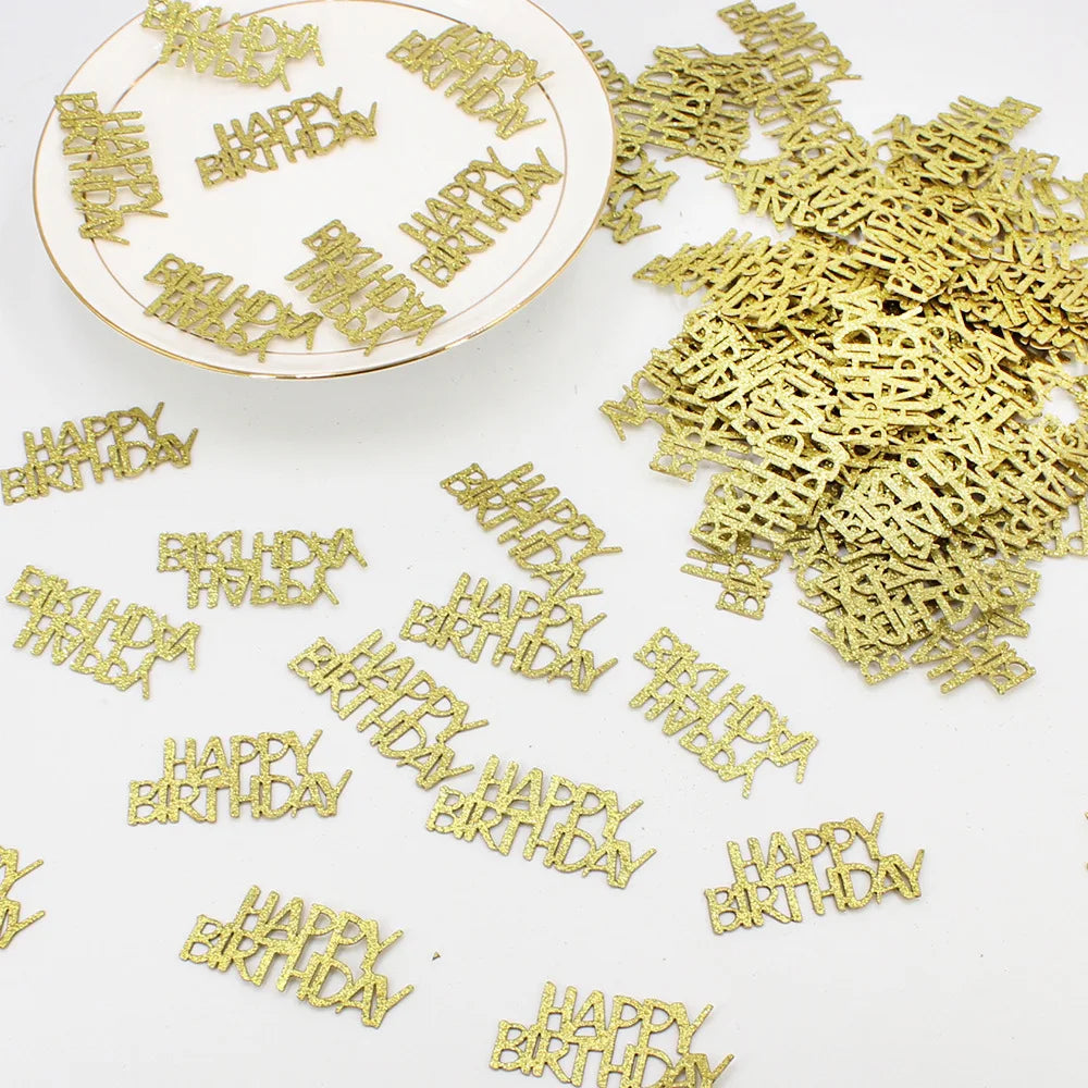 100pcs Glitter Happy Birthday Confetti, HAPPY BIRTHDAY Table Scatter Decor - Party Celebration Holiday Table Decoration