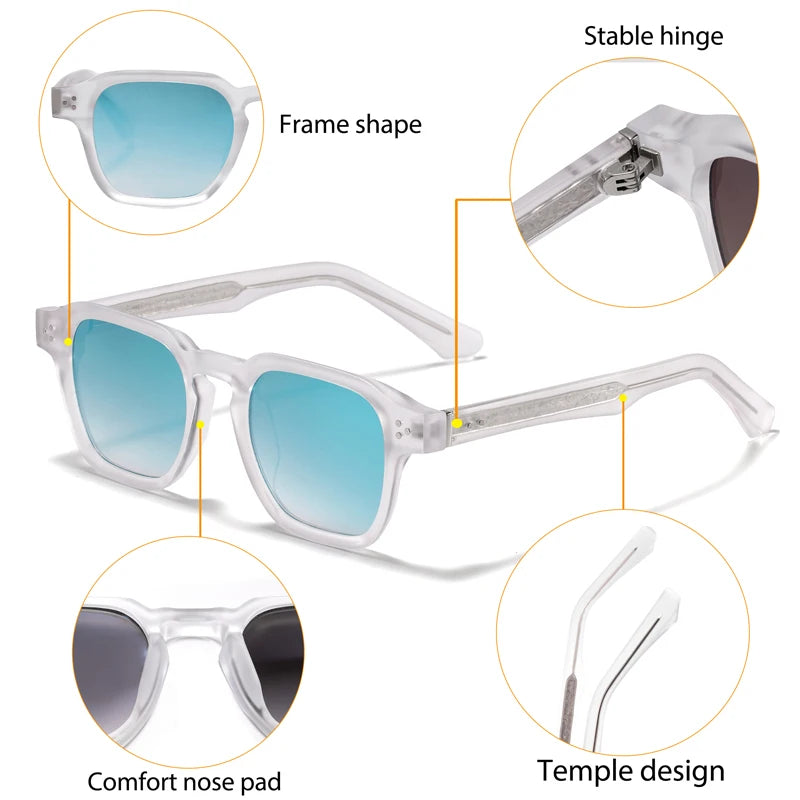 CATERSIDE Fashion Square Men Sunglasses Women Core Insert Temple Luxury Brand Sun Glasses Travel Beach Party Festiva Gifts