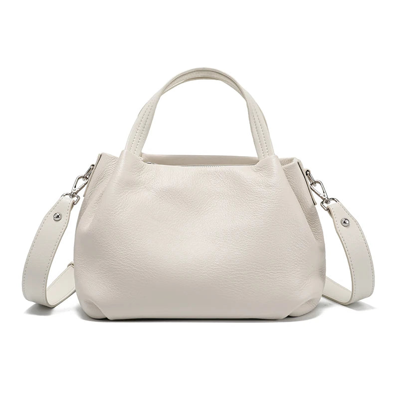 Women's Genuine Cowhide Leather Large Capacity Tote Bag Bucket Ladies Shoulder Bag Crossbody Luxury Brand Bag Female Designer