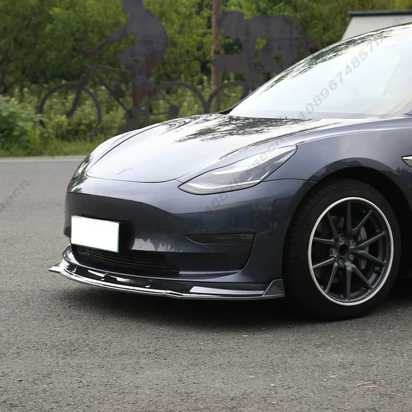 For Tesla Model 3 2017-2020 Front Bumper Lip Splitter Chin Diffuser Body Kit Spoiler Deflector Tuning Accessories Gloss Black