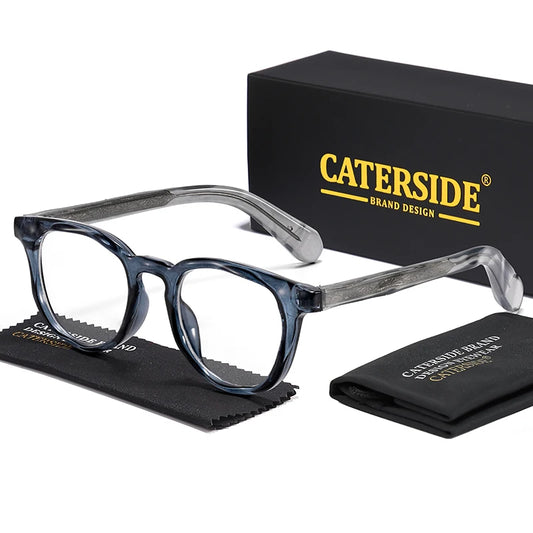 CATERSIDE Fashion Men's Round Eyeglass Frame Brand Design Water Pattern Frame High-Quality Women's Daily Decorative Glasses