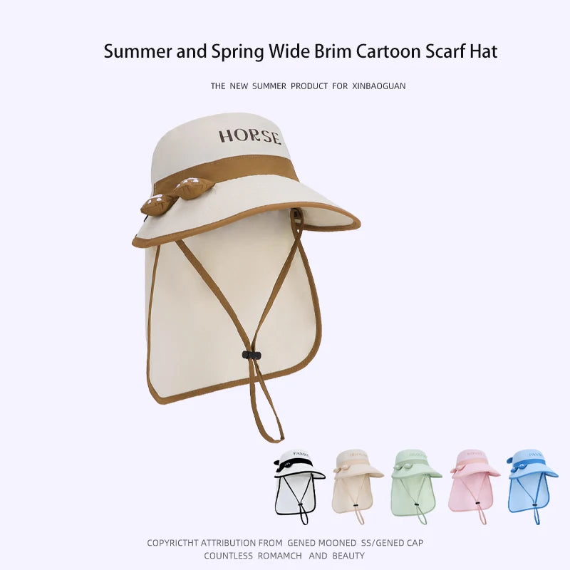 2265-Summer outdoor children's sun protection hatforboysandgirls,cartoonandcute,withalargebrimanddetachablecape,fisherman style.