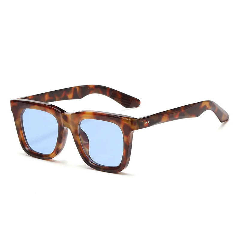 JNPCXI New Square Rivets Women Sunglasses Black Blue Shades Fashion Clear Lens Frame Men Sun Glasses UV400