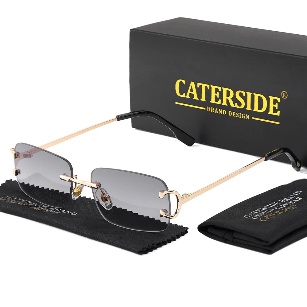 CATERSIDE Men's Rimless Small Frame Sunglasses Brand Design Metal Fashion Sun Glasses Women's Decoration Outdoor Eyewear UV400