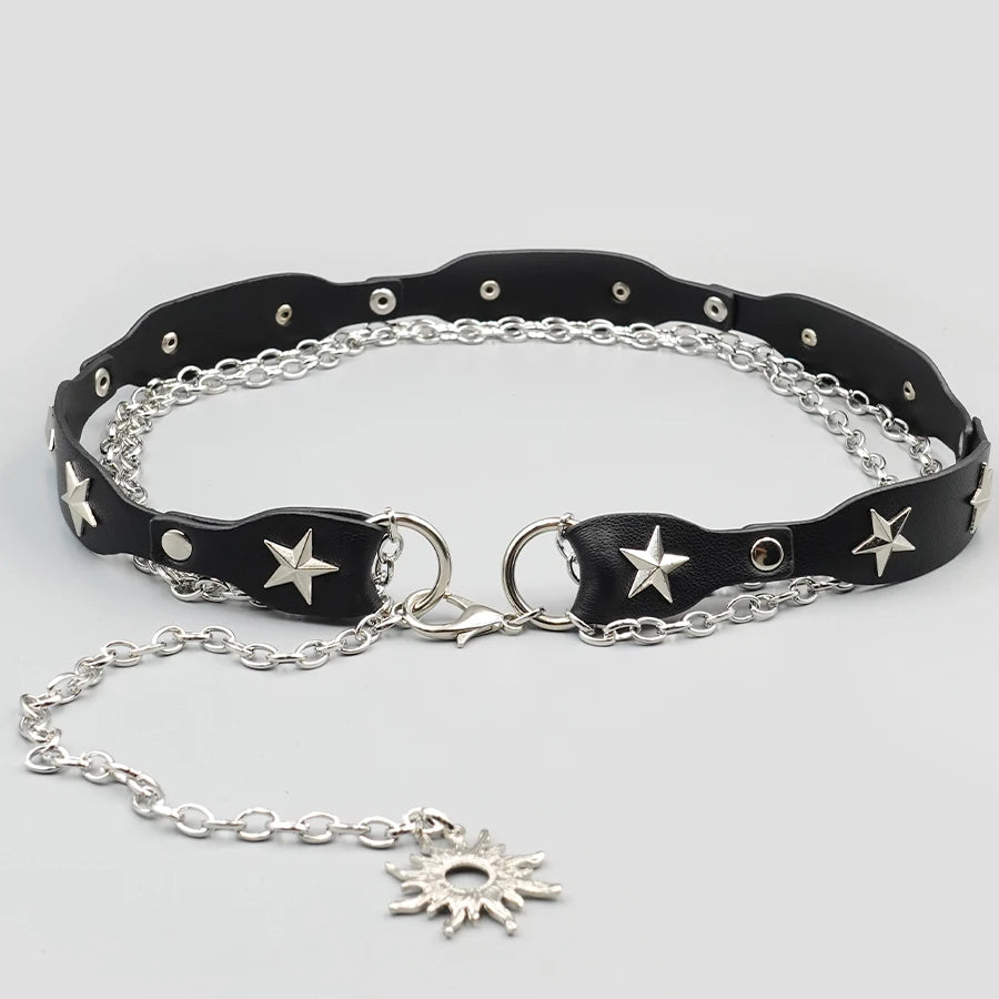 Western Cowgirl Style Pu Belt with Metal Rings - Y2K Retro Rivet Chain Waistband for Dresses & Holiday Dates