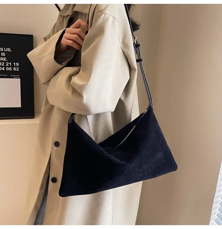 Women's Slouchy Vintage Frosted Suede Shoulder Underarm Bag Simple Tote Bag