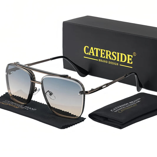 CATERSIDE Retro Metal Large Frame Sunglasses Men Flat Top Double Bridge High-Quality Sun Glasses Women Party Festival Eyewear