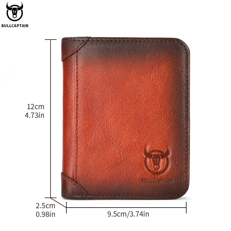 BULLCAPTAIN Men's Genuine Leather Wallet Casual Retro Cash Clip RFID Antimagnetic Multi-Card Slot Cowhide Coin Purse