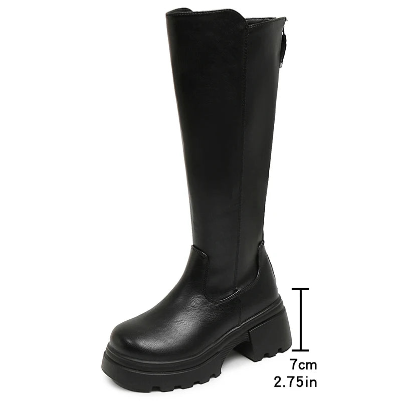 Streetwear Chunky Platform Knee High Boots Women Back Zipper High Heel Pu Leather Boots Woman Plus Size 42 Thick Sole Long Botas