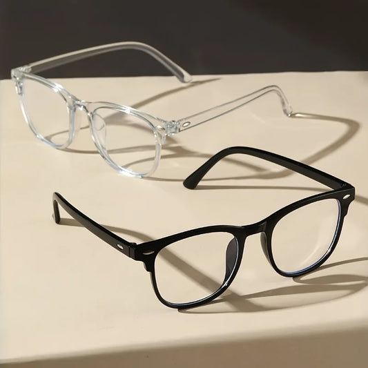 2pcs Women's Plastic Retro Round Rice Nail Style Fashionable Plain Reading Glasses Office Glasses Fashionable Design Simple