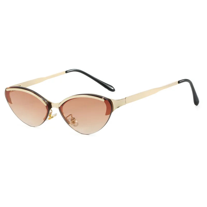 JNPCXI Fashion Cat Eye Women Sunglasses Retro Metal Colorful Tea Gradient Shades UV400 Men Trending Sun Glasses