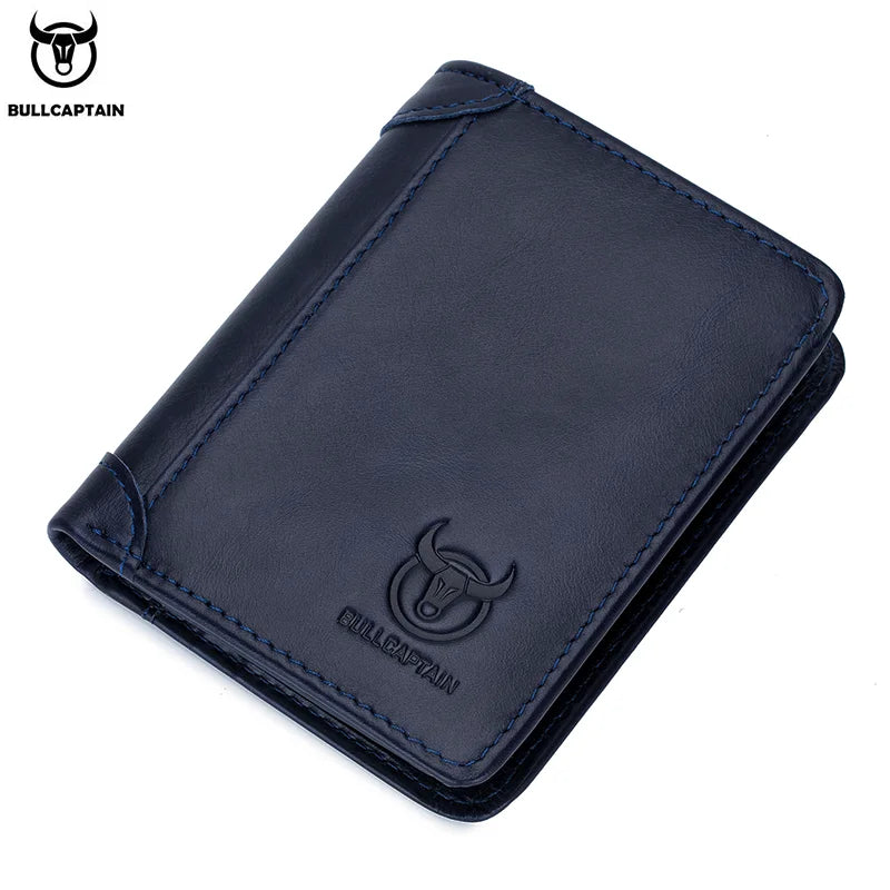 BULLCAPTAIN 2021 New Genuine Leather Man Wallet Small Mini Card Holder Male Purse Pocket RFID Wallet Coin High Quality