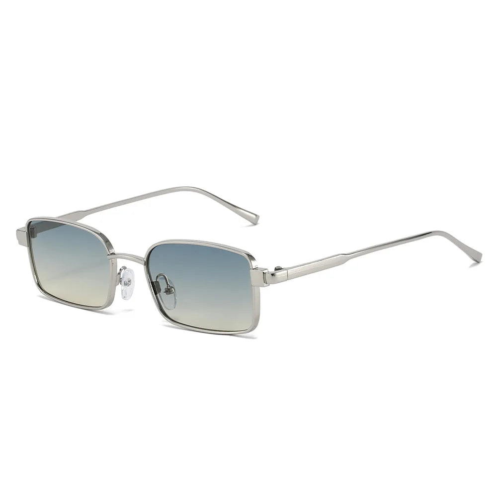 JNPCXI New Metal Rectangle Women Sunglasses Fashion Silver Blue Gradient Shades UV400 Men Punk Sun Glasses