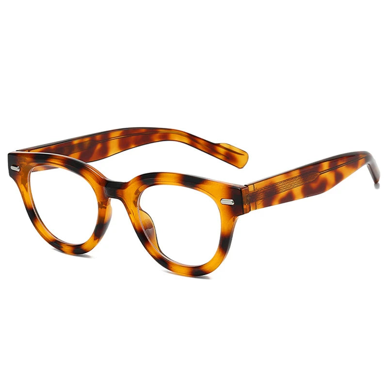 JNPCXI Cat Eye Sunglasses Women Fashion Clear Lens Frame Men Retro Rivet Punk Round Green Leopard Shades UV400 Sun Glasses