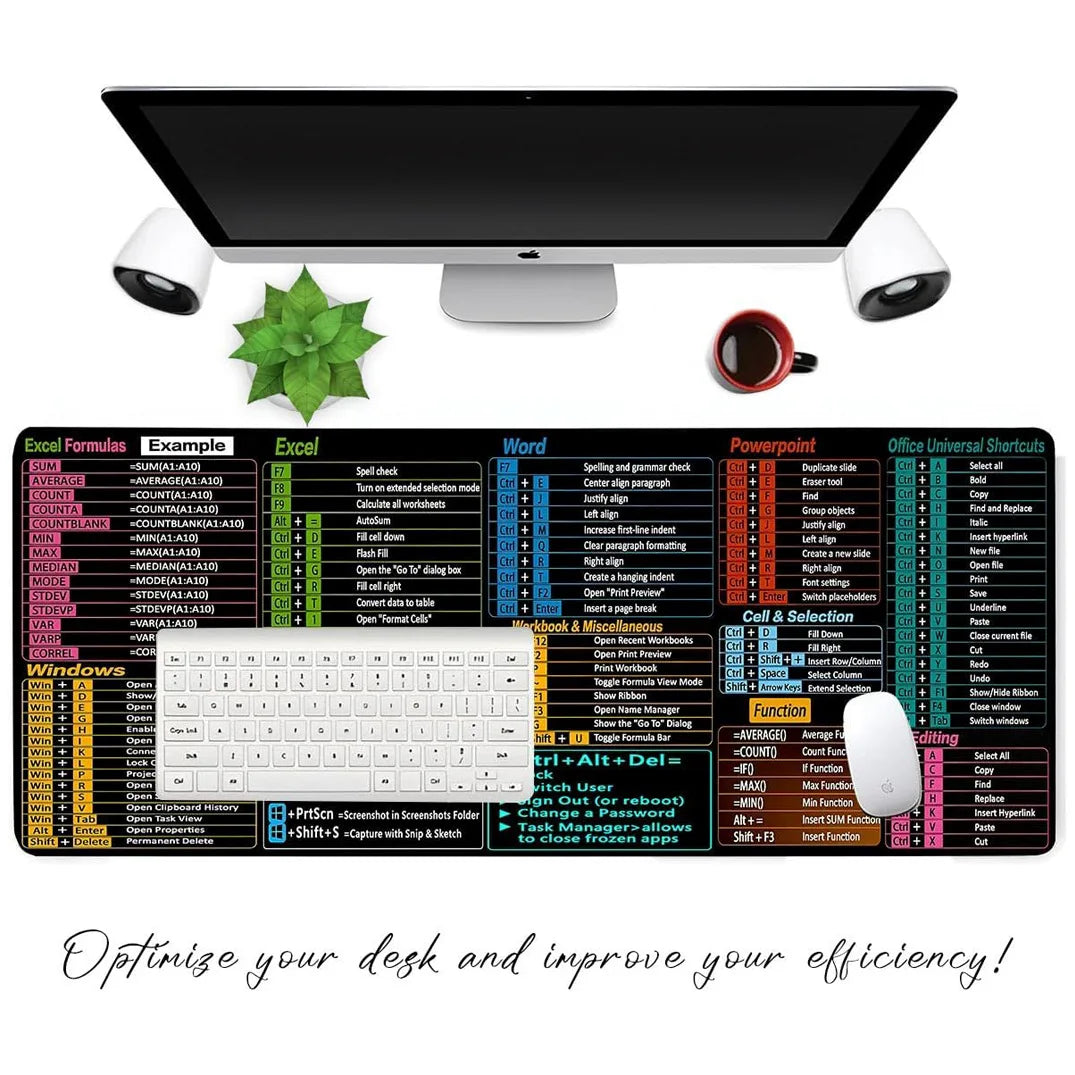 Excel Word Power point Shortcuts Mouse Pad Keyboard Desk Pad for office School