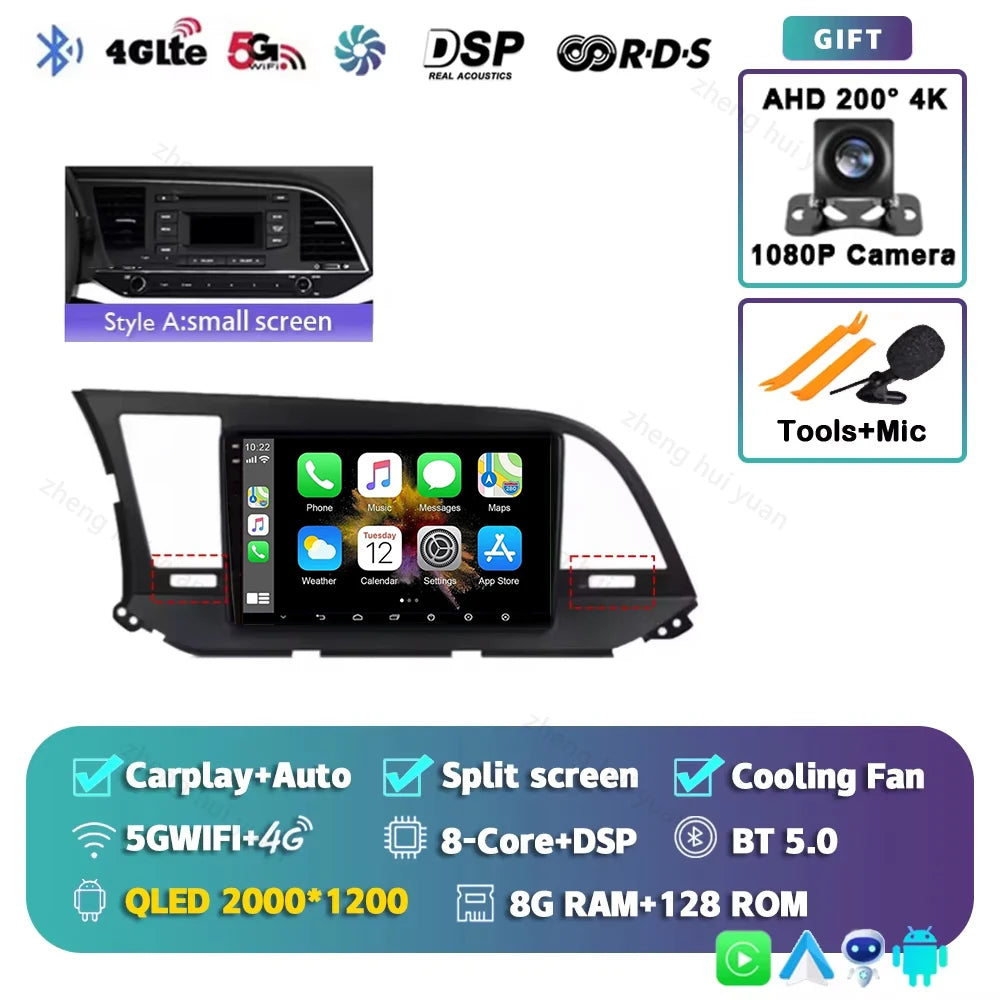 Android 16 Car Radio For Hyundai Elantra 6 2015 2016 2017 2018 Qualcomm Multimidia Video Player GPS Navigaion Split Screen DPS