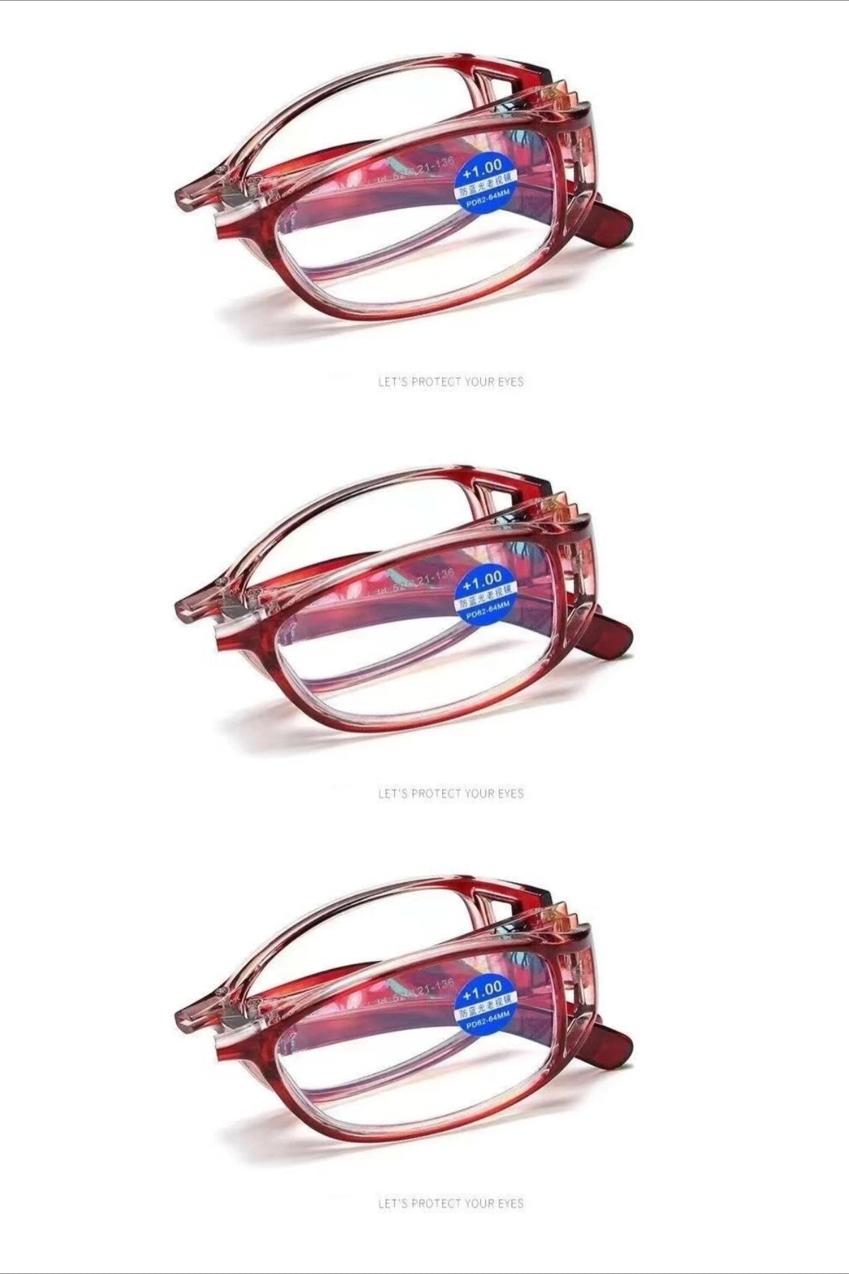 3PCS Foldable Reading Glasses for Women Anti-Blue Light Eyeglasses Men Portable Magnifier Eyewear +100 ~ +400