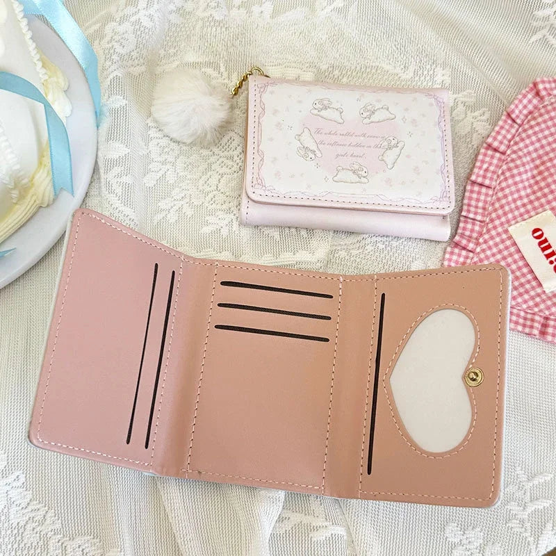 1 Pc Cute Student PU Leather Coin Purse Simple 3 Folds INS Style Credit Card Holoder Wallets Portable Cute Small Storage Bag