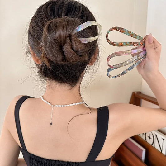 Retro U-shaped Acetate Hairclip for Women Elegant Temperament Ponytail Hairpin Fashion Girls Hair Accessories