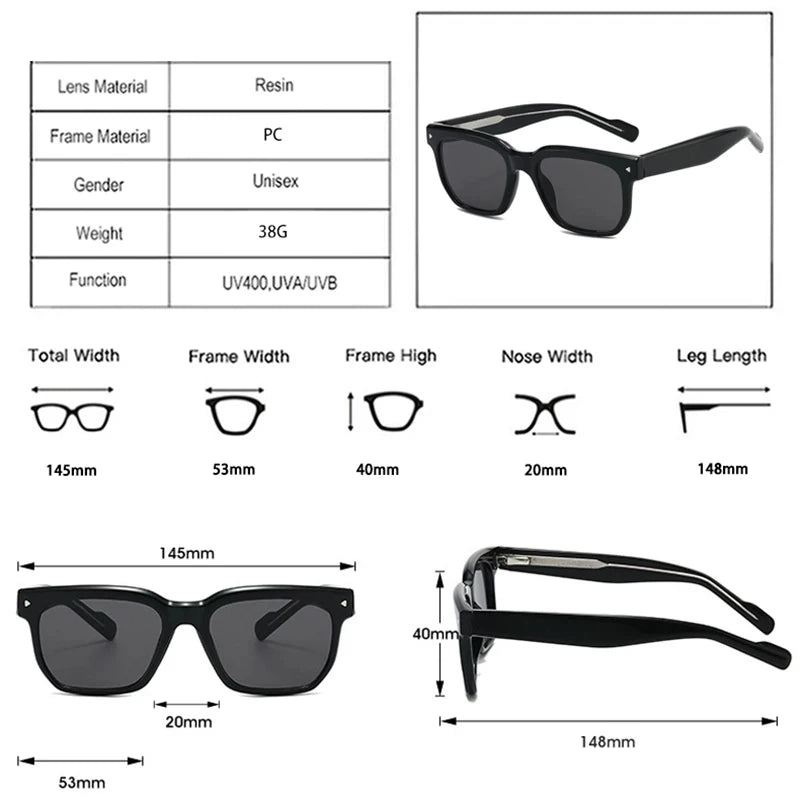 JNPCXI New Square Women Sunglasses Shades UV400 Fashion Clear Lens Frame Retro Rivet Men Sun Glasses