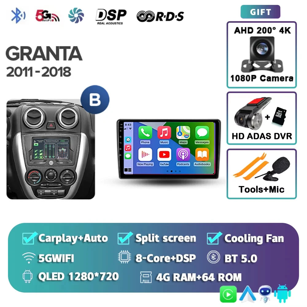 For LADA Granta Sport 2011 - 2018 Android 15 12+256GB 4G WIFI Car Radio Carplay Auto Multimedia Stereo Video Player GPS Navigati