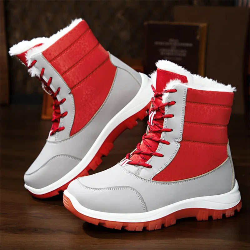 Patchwork Platform Snow Boots for Women Fashion Lace Up Plush Ankle Booties Woman Comfortable Keep Warm Snow Boots Mujer