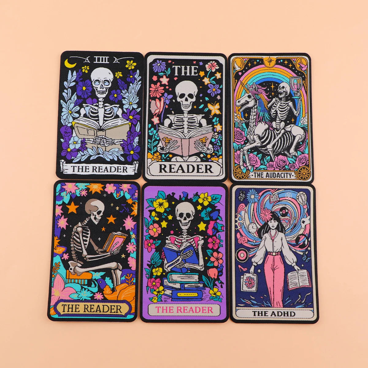 Skeleton Tarot Iron On Patch Clothes Patch For Clothing ADHD Embroidered Patch Garment Apparel Accessories Sewing Stickers