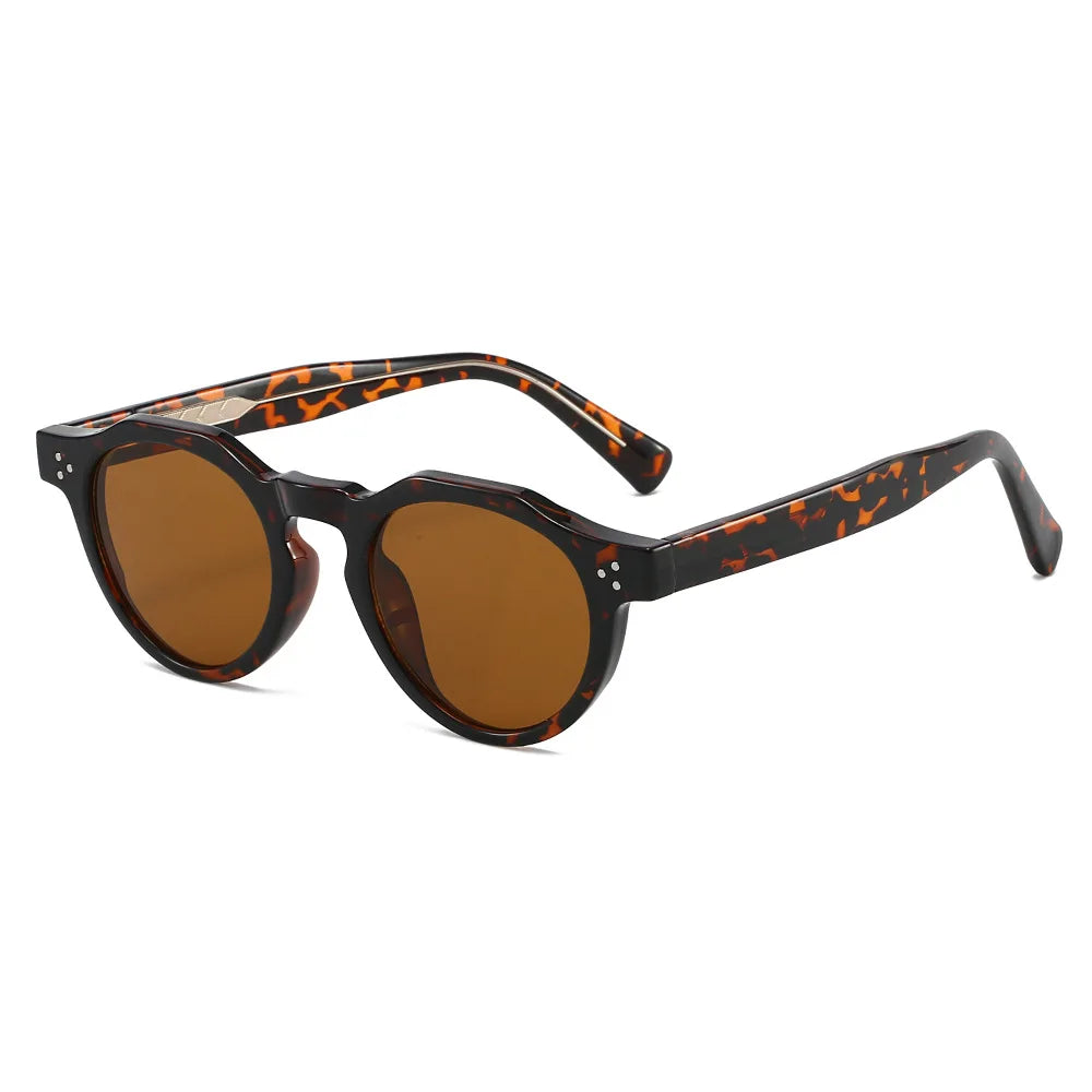 JNPCXI New Round TR90 Contrast Color Women Sunglasses Retro Rivets Green Tea Punk Men Sun Glasses Shades UV400