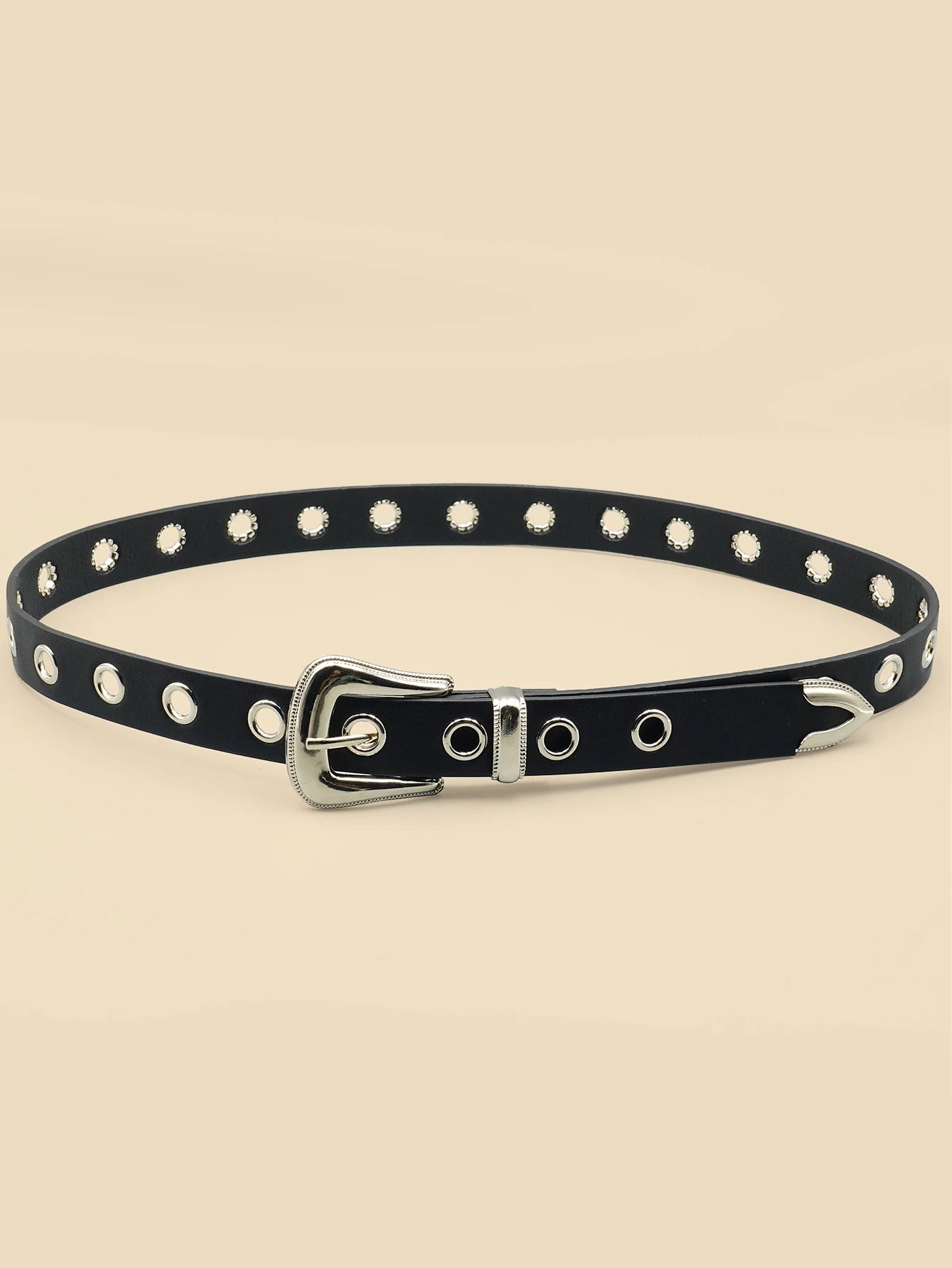 Classic Pu Material Black Belt Retro Hollow Women's Belt Punk Y2K Style Versatile Casual Decoration