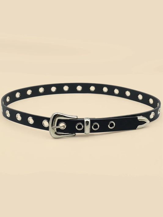 Classic Pu Material Black Belt Retro Hollow Women's Belt Punk Y2K Style Versatile Casual Decoration
