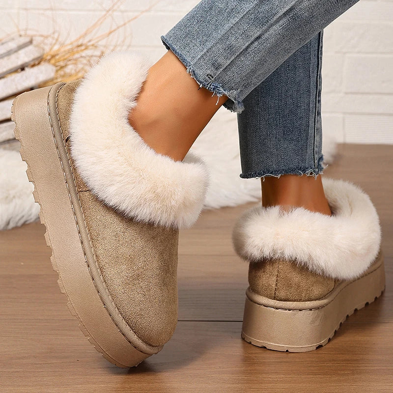 Fluffy Furry Platform Snow Boots Woman 2025 Thicken Plush Warm Winter Ankle Boots for Women Non Slip Thick Sole Cotton Shoes