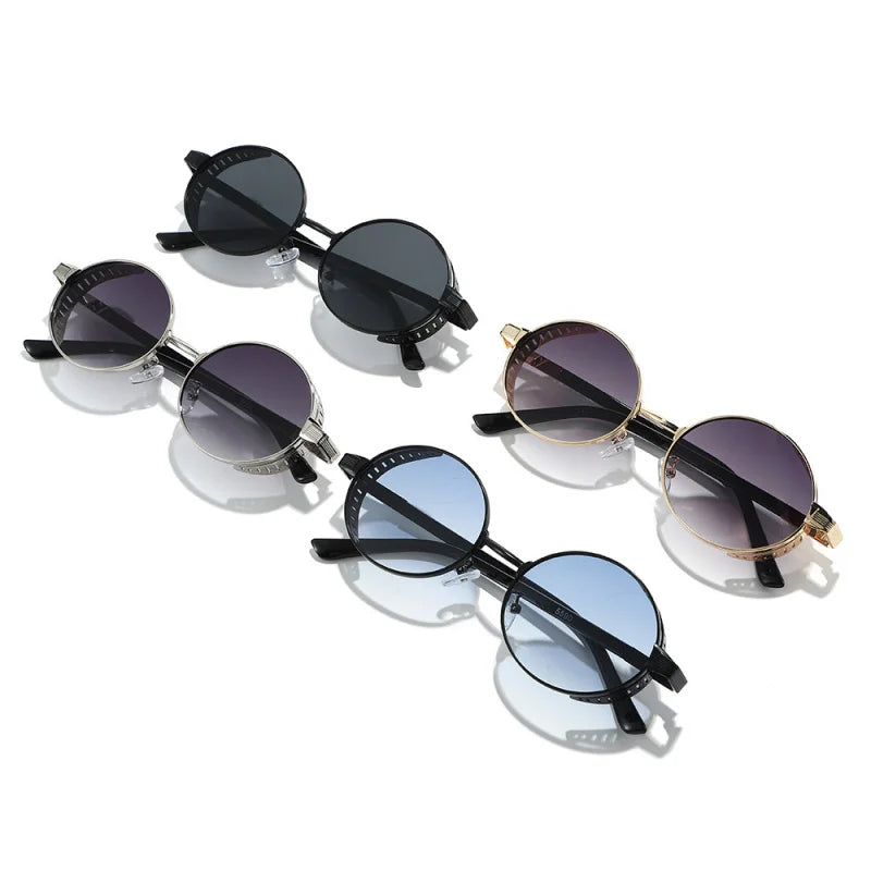 JNPCXI New Small Punk Metal Oval Sunglasses Women Fashion Gradient Shades UV400 Men Trending Punk Clear Lens Frame