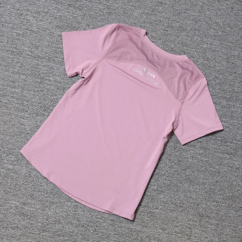2024 Women Sports T-shirt Yoga Short Sleeve Top with Side Mesh Running Gym Sportswear Girls Fitness Yoga Top