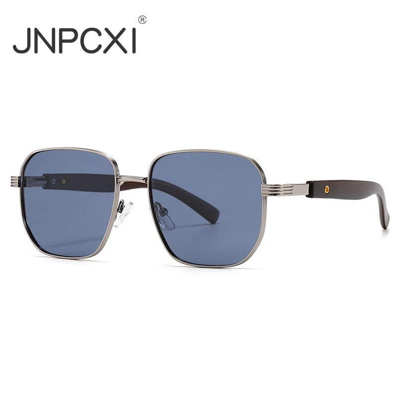 JNPCXI Polarized Fashion Square Sunglasses Men Retro Rivets Silver Blue Gradient Shades UV400 Women Sun Glasses