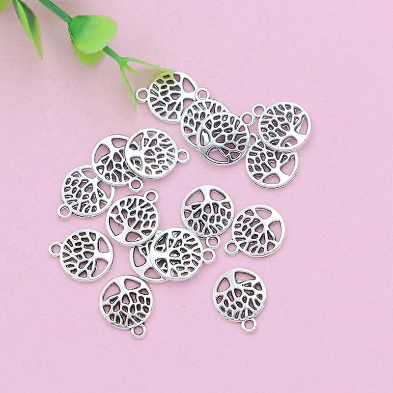 20Pcs Antique Silver Plated Tree of Life Charms Pendants for Jewelry Making Necklace Bracelet DIY Accessories 12x14mm