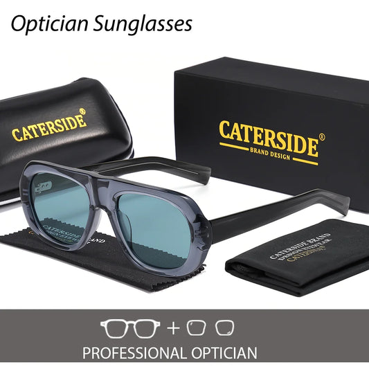 CATERSIDE  Men Optics Sunglasses Acetate Thick Frame Polarized Prescription Glasses Customization Round Lens Retro Eyewear UV400