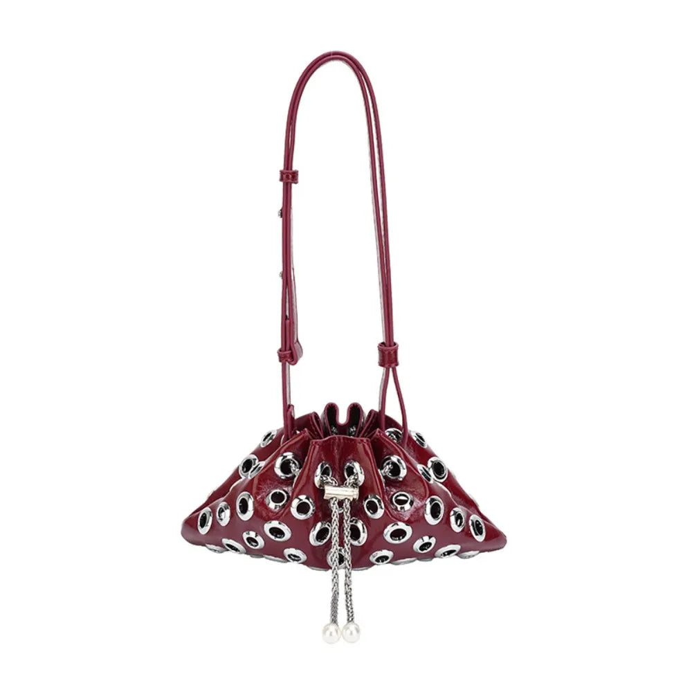 Portable Metal Stud Rivet Shoulder Bag Spicy Girl Chain Y2k Underarm Bag Punk Style Handbag Drawstring Crossbody Bag Daily