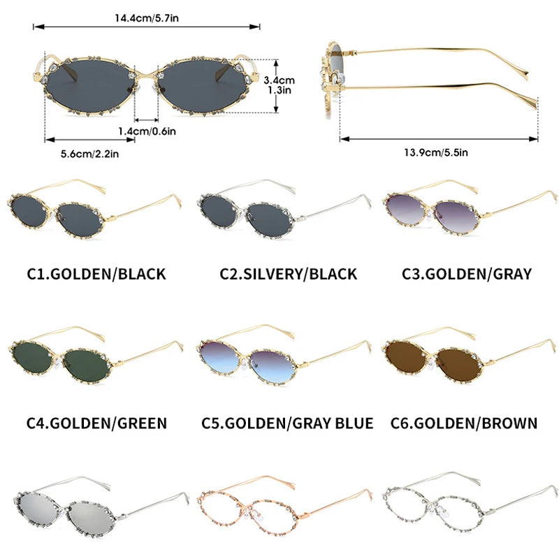 JNPCXI Retro Oval Punk Diamond Women Sunglasses Fashion Silver Shades UV400 Men Trending Sun Glasses