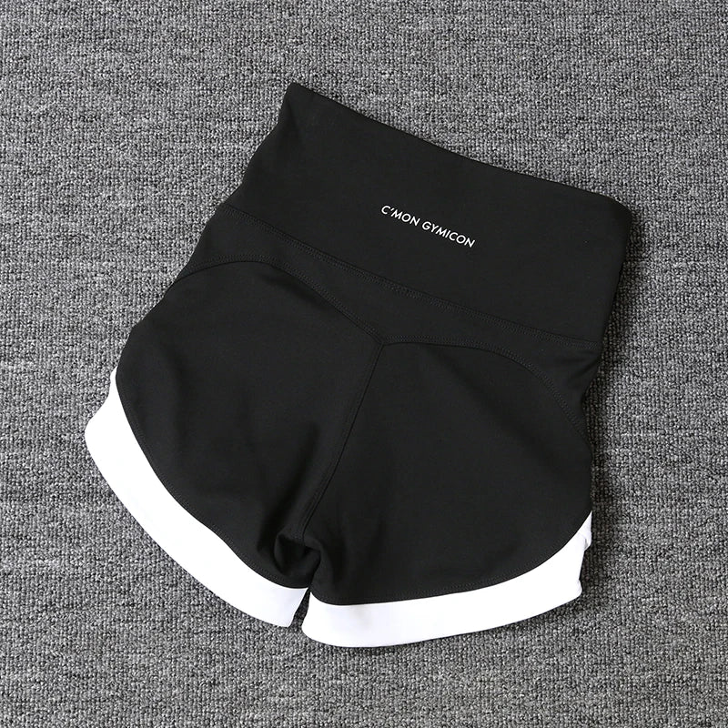 2024 New Color Contrast High Waist Sports Shorts Tight Elastic Peach Hip Training Fitness Yoga Hot Pants