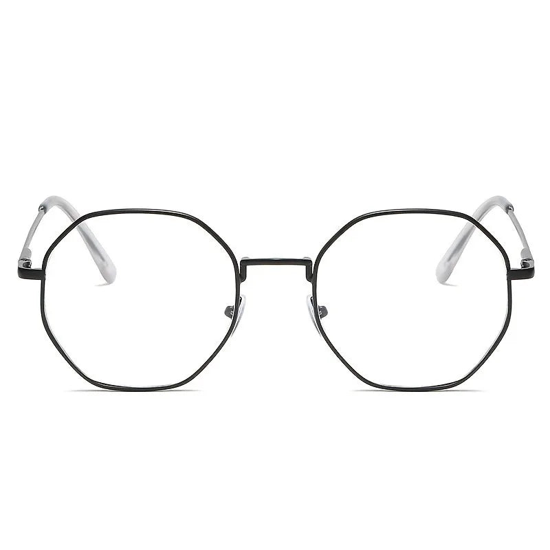 [Octagonal Polygon Frame Flat Mirror Glasses] Celebrity Octagonal Glasses Frame Personalized Polygon Anti-blue Light Flat Mirror