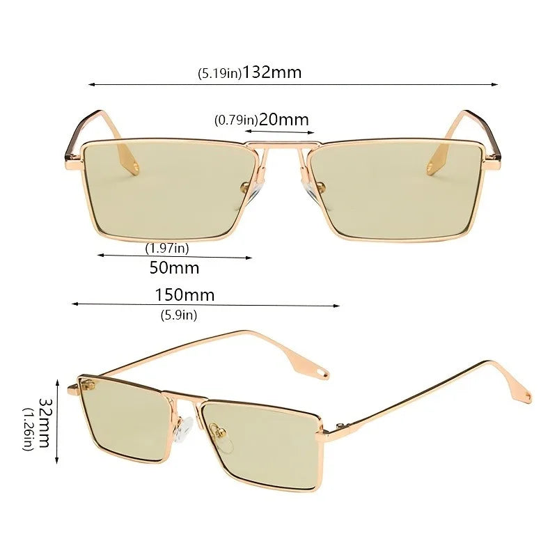 Women's Metal Frame Fashion Glasses Rectangular Retro Anti-Reflective Small FrameGolden & Black Options for, & Street Fashion