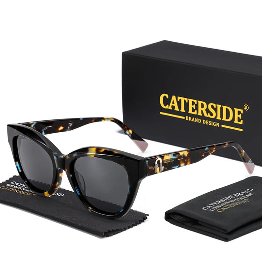 CATERSIDE Unisex Fashion Polarized Sunglasses Acetate Fiber Thick Frame Travel Business Party Luxury Decorative Glasses UV400
