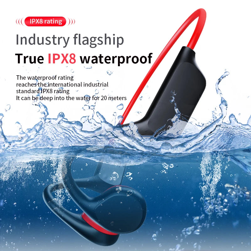 True Bone Conduction Headset IPX8 32GB Bluetooth 5.4 Wireless Swimming Headphone With Microphone Waterproof Exercise Fitness NEW