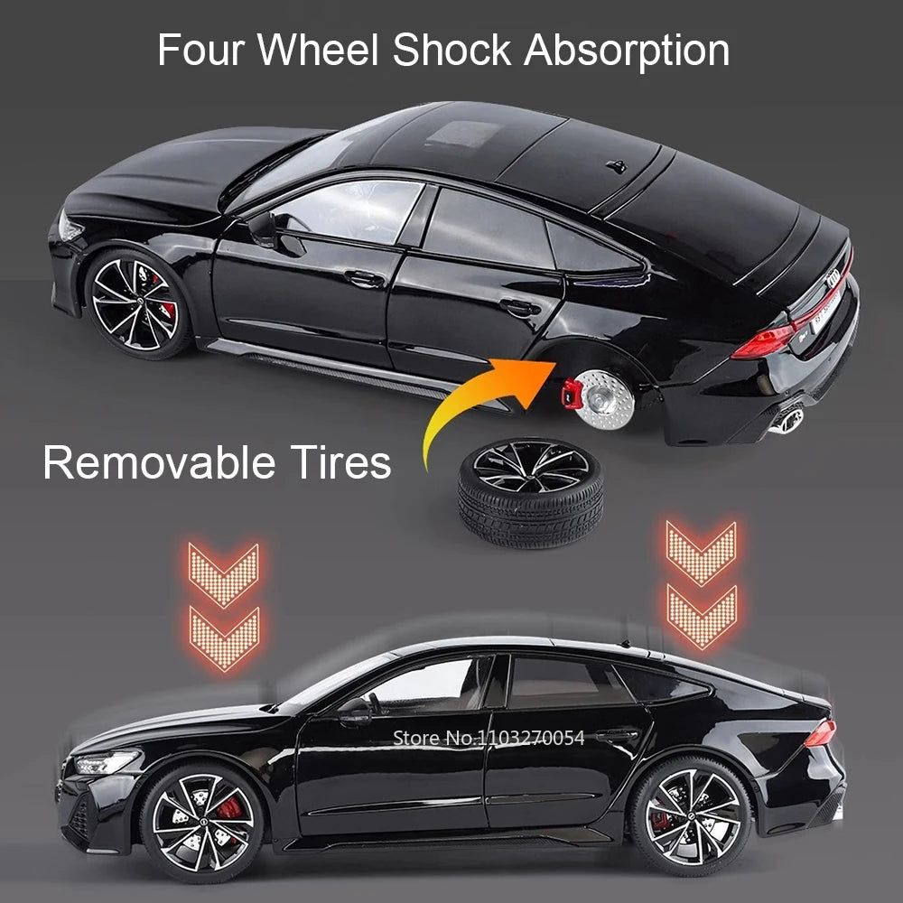 Large 1:18 RS7 A6L Alloy Diecast Model Car Toys 6 Doors Opened with Sound Light Front Wheel Steering Vehices for Boy Adult Gifts