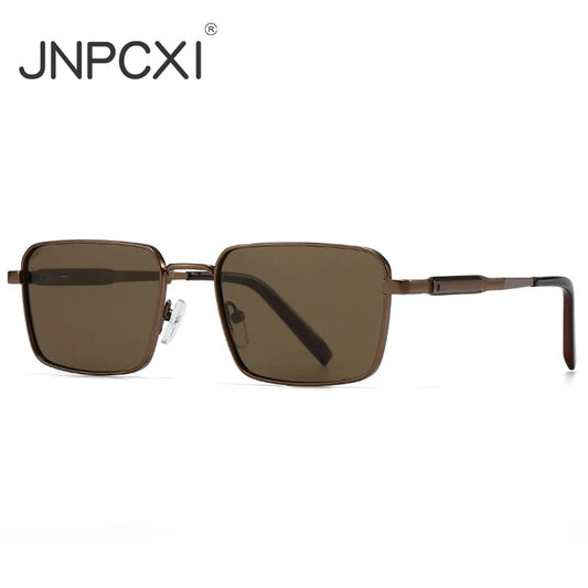 JNPCXI Polarized Fashion Rectangle Sunglasses Women Retro Tea Tea Rivets Men Punk Sun Glasses Shades UV400