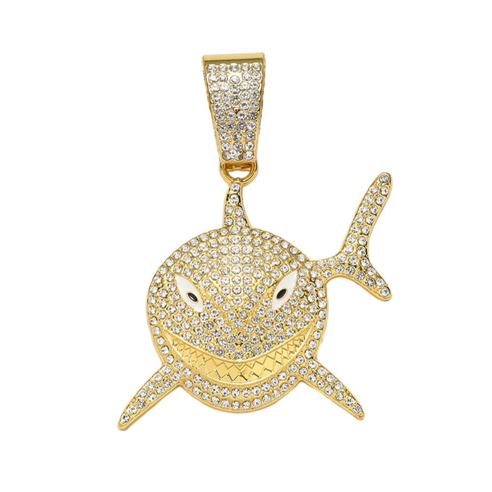 Big Size Shark Pendant Necklace For Men Hip Hop Bling Jewelry With 13mm Iced Out Rhinestone Miami Cuban Chain Fashion Jewelry