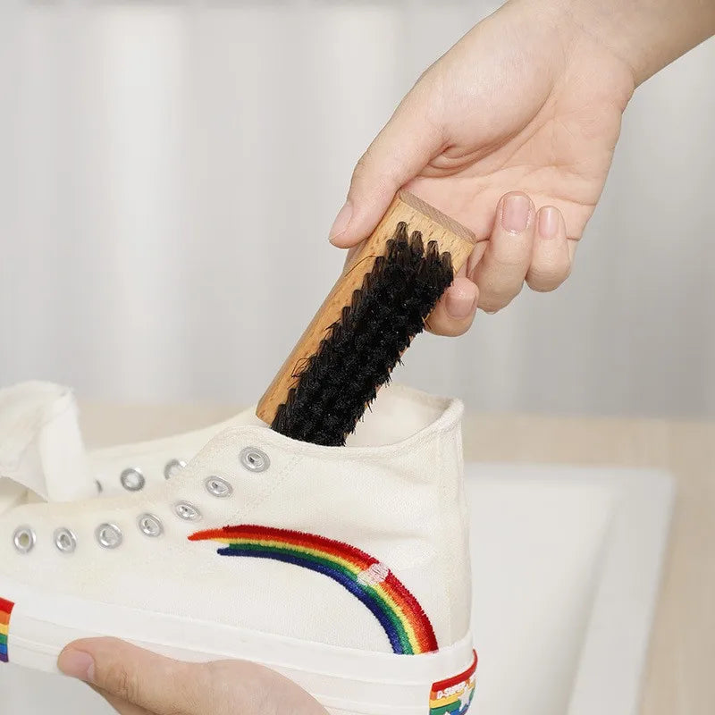 Sneaker cleaning shoe brush w/ natural wooden handle shoe brush Multitasks tools