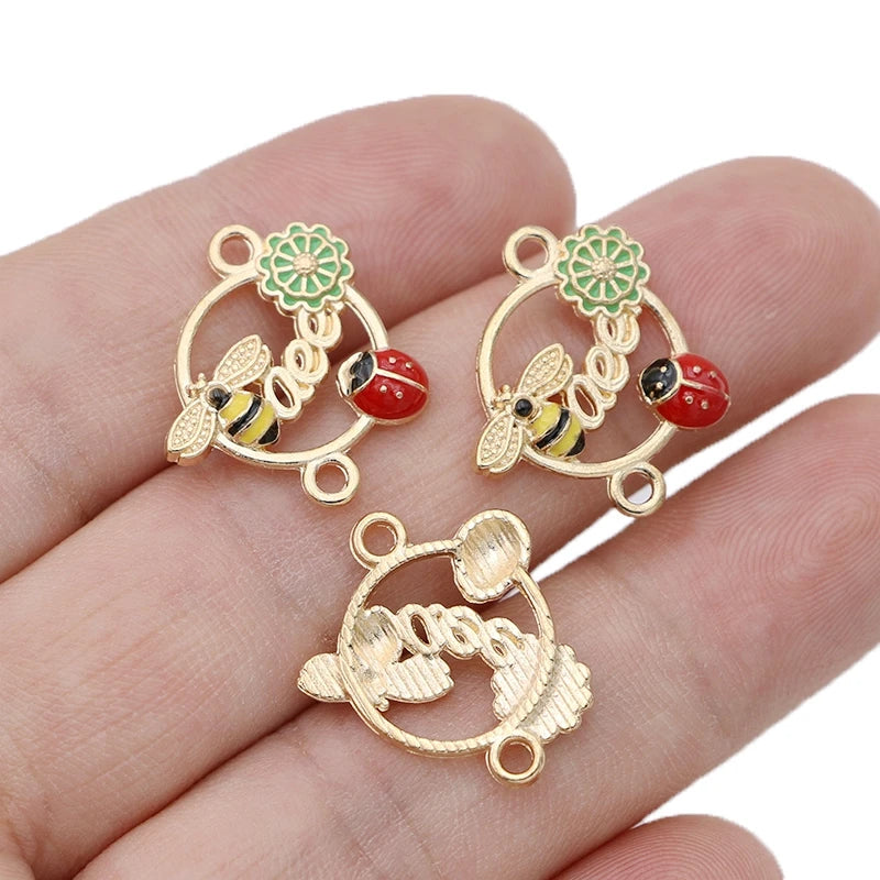 10Pcs Gold Plated Red Enamel Bee Ladybug Charm Connector for Jewelry Making Bracelet DIY Findings Accessories Handmade Craft